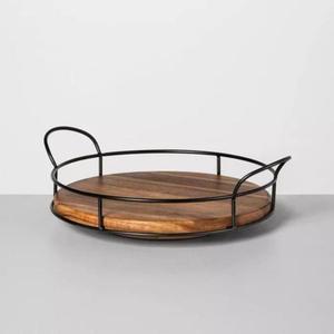 Bandeja DE SERVICIO DE MADERA elástica larga y duradera con mango de metal de madera y trabajo de borde bandeja de servicio de forma y tamaño personalizados - Product Image 2