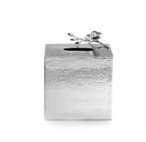 Boîte à mouchoirs en aluminium plaqué argent Design de fleur de luxe indienne accessoires de Table carrée enduit de poudre pour un usage domestique Carton emballé - Product Image 1