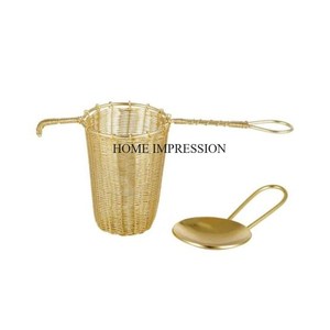 Ensemble de 2 passoires à thé en cuivre écologique Fil métallique plaqué or antique Ustensiles de cuisine et outils à café de qualité luxueuse - Product Image 4