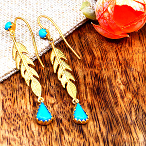 Boucles d'oreilles pendantes en argent sterling plaqué or 925 de style vintage pour femmes en forme de goutte - Product Image 3