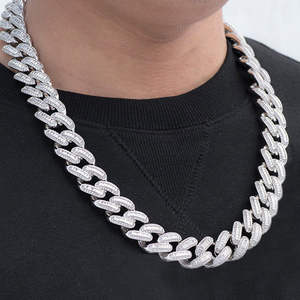 Moissanite 14MM Miami Elegant Baguette & Round Diamond Cuban Link Chain Collier à vendre en argent sterling 925 - Product Image 4
