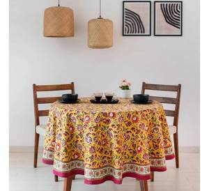 Nappe imprimée en blocs jaunes de qualité supérieure lin multi-imprimé indien pour la maison et l'hôtel décor de Table à manger couverture de Table de fête - Product Image 2
