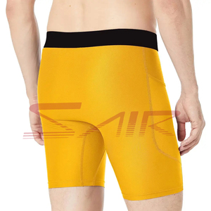 Pantalones cortos de compresión amarillos ligeros para hombre, cintura elástica, capa Base de entrenamiento deportivo, patrón sólido, lona, absorbe el sudor, Fitness - Product Image 4