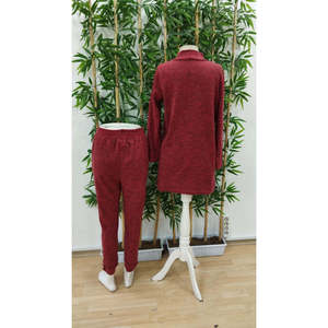 Conjunto de Dos Piezas para Mujer, Blusa de Manga Larga con Cuello Alto y Botones Delanteros y Pantalones Suaves, 20332 - Borgoña - Product Image 5