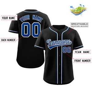 Camiseta de Béisbol Personalizada para Hombre, Negra con Detalles Azules y Blancos, Nombre del Equipo 00 Bordado, Tela Tackle Twill, Corte Regular, Manga Corta, para Todas las Temporadas - Product Image 2