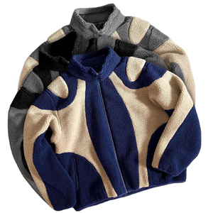 Nueva llegada diseño de alta calidad 100% lana logotipo personalizado invierno Sherpa peso pesado Patchwork polar Zip Up chaqueta para Unisex - Product Image 1
