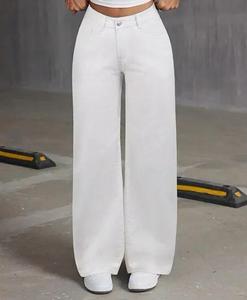 Custom American Style Blue Washed Denim Bordado Pantalones Mujeres Straight Jeans - Product Image 1