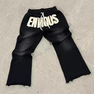 Custom <b>100</b>% Cotton Track Pants Stacked Sweat Pants New Arrival French Terry Distress Embroidery Heavyweight Acid Wash Sun Faded - Product Image 6