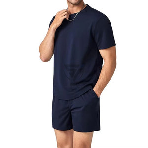 Ensemble chemise et short pour homme, uni, couleur unie, manches courtes, chemise à col en V tendance et short - Product Image 1