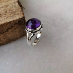 Bague améthyste naturelle de dernière conception en argent sterling 925 de 10mm de forme ronde faite à la main de style bohème déclaration bijoux fins pour femmes - Product Image 4