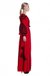 Robes de Noël rouges longues en lin de créateur, double couche, trois quarts, en coton régulier, formelles, d'été, style gypsy explosif - Product Image 3