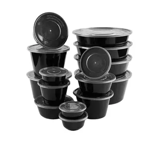 Black Round Disposable Lunch Box Disposable Microwave Safe Soup Bowl Airtight Plastic Food Storage Container