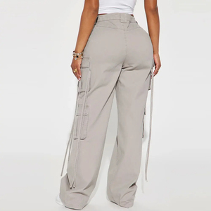 Pantalones cargo de pierna ancha para mujer de forro polar plano de cintura alta estampados al por mayor personalizados bolsillos laterales de talla grande informales - Product Image 3