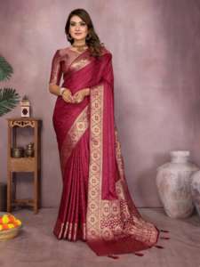 Saree en soie de satin doux teint à la main pur avec une bordure de tissage Zari riche - Product Image 2
