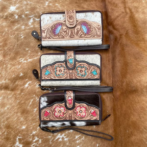 กระเป๋าสตางค์หนังวัวลายดอกไม้ทำมือแกะสลักมาใหม่เคสโทรศัพท์กระเป๋าสตางค์หนังสไตล์ตะวันตกอเนกประสงค์ - Product Image 4