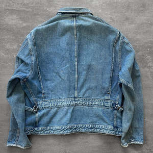 Veste en jean vintage slim pour homme, de haute qualité, personnalisée, avec finition délavée, fermeture éclair, col rabattable et imprimé, style workwear - Product Image 2