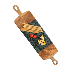 Plateau de service en marbre blanc de forme ronde avec poignées en métal belle conception de feuille avec tailles 11 pouces à des prix bon marché - Product Image 4