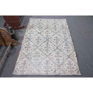 Alfombra Vintage de 3.8x6.4 pies, Alfombra Turca, Alfombra de Lana a Rayas Blancas y Azules - Product Image 1