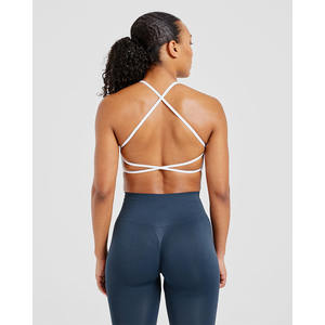Soutien-gorge de sport croisé blanc avec logo personnalisé flatteur décolleté en V dos à bretelles nouveau et à fort impact soutien-gorge de sport Fitness pour femmes adultes - Product Image 4