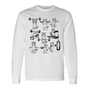 T-shirt vintage retrò a maniche lunghe da palestra con gatto per sollevamento pesi, promozionale, a tema gatto e sollevamento pesi - Product Image 1
