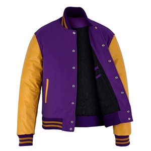 Veste universitaire en molleton pour homme, couleur violette, avec manches et bordures en cuir doré, fabrication en usine, vente en gros, veste universitaire d'hiver - Product Image 3