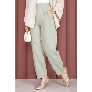 Pantalones Casuales Color Menta con Cintura Elástica, Pierna Ancha, Transpirables, Opciones de Cintura Alta, Media y Baja, Bolsillos, Efecto Arrugado - Product Image 2