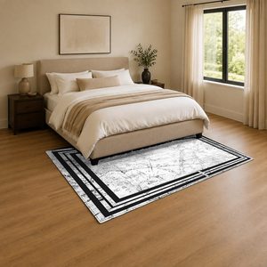 Tapis de salon en chenille gris argenté contemporain abstrait imprimé numériquement, lavable en machine, antidérapant, vente en gros RUGS DEPOT LXDP-1010 - Product Image 3