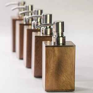 Handcrafted Durable Eco-Friendly Wooden Soap <b>Dispenser</b> High Quality Stainless Steel Pump for Luxury Bathroom Use Sleek Design - Product Image 6