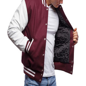 Chaqueta Universitaria con Logotipo Personalizado, Cuello Alto, Estilo Bomber, Mangas de Cuero Genuino, Color de Contraste de Primavera, Gran Venta - Product Image 3