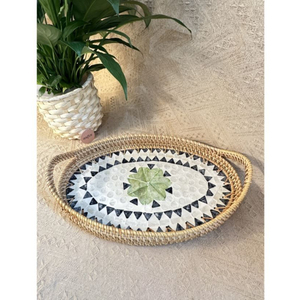 Elegante bandeja de servicio de ratán con incrustaciones de concha de perla madre Floral para el hogar, cocina, almacenamiento, Catering, uso de bandeja de mesa de centro de mimbre - Product Image 4