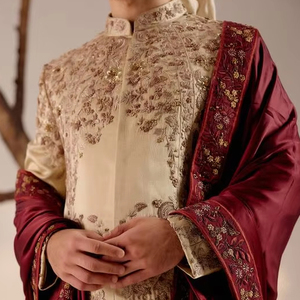 ELEGANT HEAVY EMBROIDERY on GROOM SHERWANI,<b>PANT</b> WITH STOLE WITH EMBELLISHED CRYSTAL GLASS BEADS,DABKA WORK for WEDDING =2024 - Product Image 1