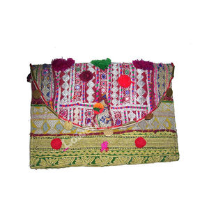 กระเป๋าคลัทช์ Banjara ผ้าฝ้ายความจุขนาดใหญ่ประดับกระจกด้วยซิปแบบพกพาสำหรับผู้หญิงอินเดียกระเป๋าใส่เอกสาร - Product Image 1