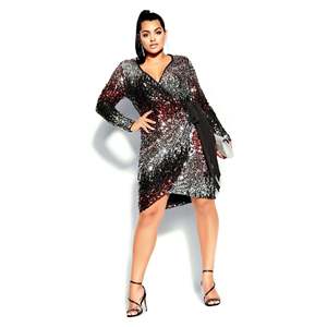Abito Nero Irresistibile con Scollo a V da Donna City Chic, Trendy Plus Size con Vita Naturale - Product Image 1