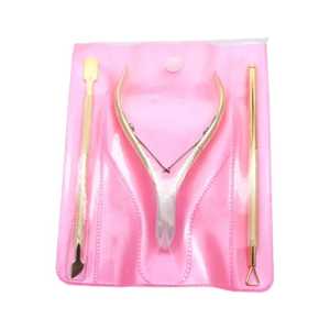 Best Seller Rainbow 3 piezas de acero inoxidable bebé hoja curva pinzas para uñas pinzas para cutículas y empujador juego de uñas - Product Image 5