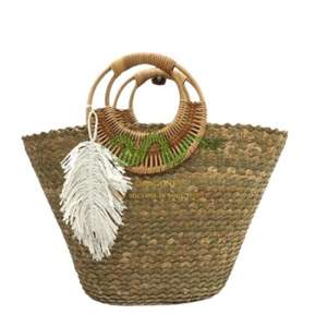 Vietnam-Made Handmade Soft Seagrass Beach Bag Natural Color Casual Tote <b>Mixed</b> Floral Decoration <b>Fabric</b> Economical Price Summer - Product Image 3