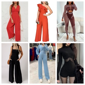 Combinaison de boîte de nuit à la mode 2025 avec manches longues et jambes larges Longueur irrégulière douce et profonde colorée avec poches-pour le yoga - Product Image 3