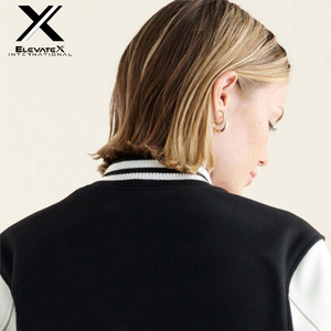 ELEVATEX Women's Varsity Jacket Black White Letter R Front Full Sleeve Turn-down Collar Polyester Cotton Autumn Wear - Product Image 6