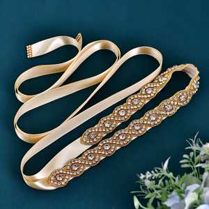 Bridella BS28G Adjustable Fit <b>Wedding</b> Belt Champagne with Rhinestone Detail - Product Image 4
