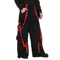 Pantalon unisexe homme grande taille style Gothique Punk Rock, taille mi-haute, à rayures latérales, style urbain, respirant, écologique, 100% coton, coupe ample, avec chaîne