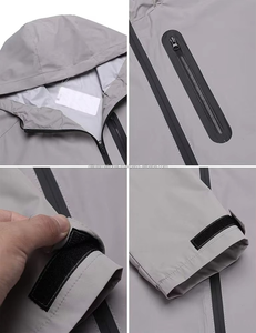 Men Solid PU Coating <b>Waterproof</b> Lightweight Outdoor Hooded Hiking Running Grey Color Rain <b>Spray</b> <b>Jacket</b> Pant Suit - Product Image 3