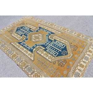 Grand tapis turc vintage 5,3x9,1 pieds, tapis en laine bleue - Product Image 3