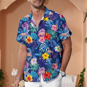 Nuevo botón ecológico de punto de verano para hombre, estampado Floral completo, manga corta de gran tamaño, playa, vacaciones cómodas, informales - Product Image 3