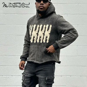 Meilleure qualité français éponge acide lavé en détresse broderie sweats à capuche 100% coton tenue décontracté pour hommes automne en gros - Product Image 3