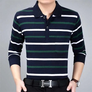 100% algodón informal de moda para hombre, manga larga para Polos, jersey que combina con todo, ajuste holgado, colección de rayas de primavera y otoño - Product Image 3