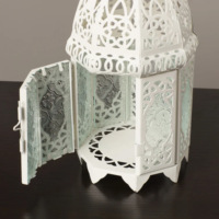 Mini porte-bougie pilier marocain antique en fer forgé, de luxe, unique, fait main, écologique, découpé, personnalisable pour mariage, avec verre