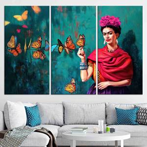 Impression sur toile Frida Kahlo Butterfly : Art mural personnalisé élégant, lot de 3 toiles - Product Image 1