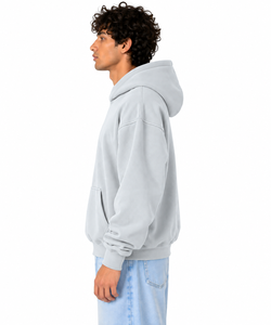 <b>Men</b> Oversized Hooded Fleece <b>Sweatshirt</b> Solid Color Pocket Design Boxy Fit Casual Style Light Gray Cotton Knitted Winter ODM - Product Image 3