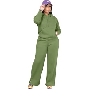 Ensemble de sous-vêtements pour femmes nouveaux vêtements pull en polaire à capuche pantalon droit ouvert mode décontractée ensemble deux pièces - Product Image 5