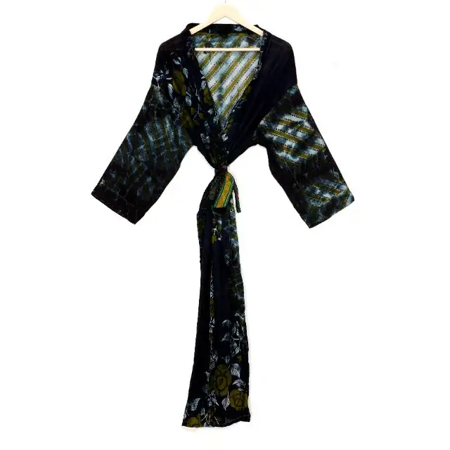 Handmade Sleepwear Bath Robe Night Wear Suit Dressing Gown Indian Cotton Tie Dye Kimono Robe Night Dress For Women Kimono