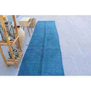 Alfombra Vintage Estilo Runner de 3.1x11.6 pies (94x355 cm), Alfombra de Lana Turca Azul del Suroeste - Product Image 1